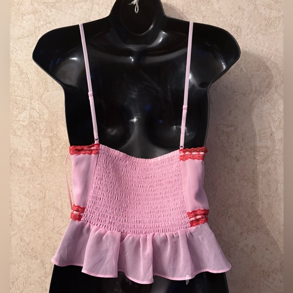 Kimchi Blue Pink and Red Sheer Camisole Top(Pit to pit 18” Length  10”) - Picture 4 of 8